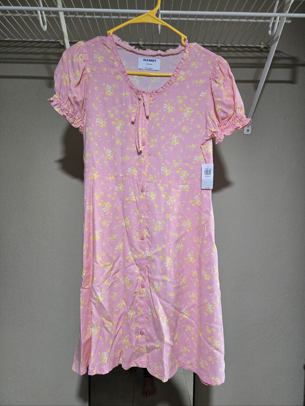 Old Navy Pink Floral Tie-Neck Midi Dress